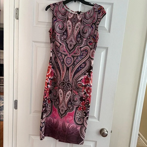 New York & Company Pink and Black Paisley Midi Dress - Picture 1 of 6